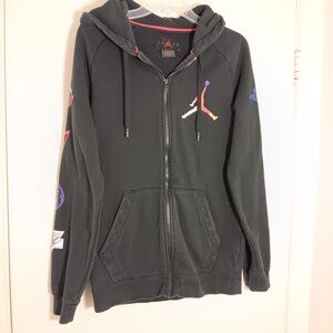 Jordan  full zip hoodie  black multicolor jump men sleeve  graphics streewear